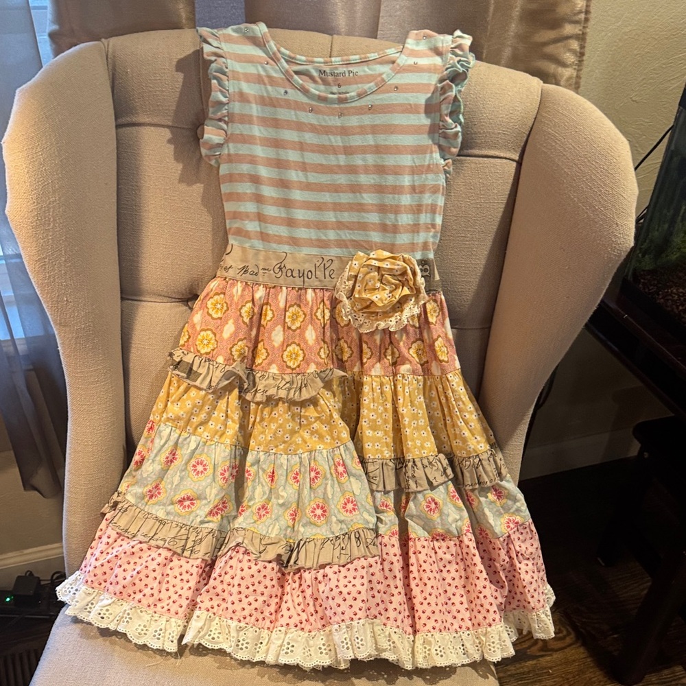 Mustard Pie Blue and Yellow Striped Floral Dress